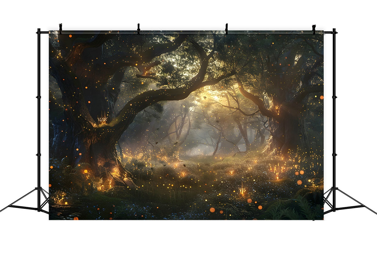 Toile de Fond Forêt Lueur Dorée Lucioles CJJ2-36