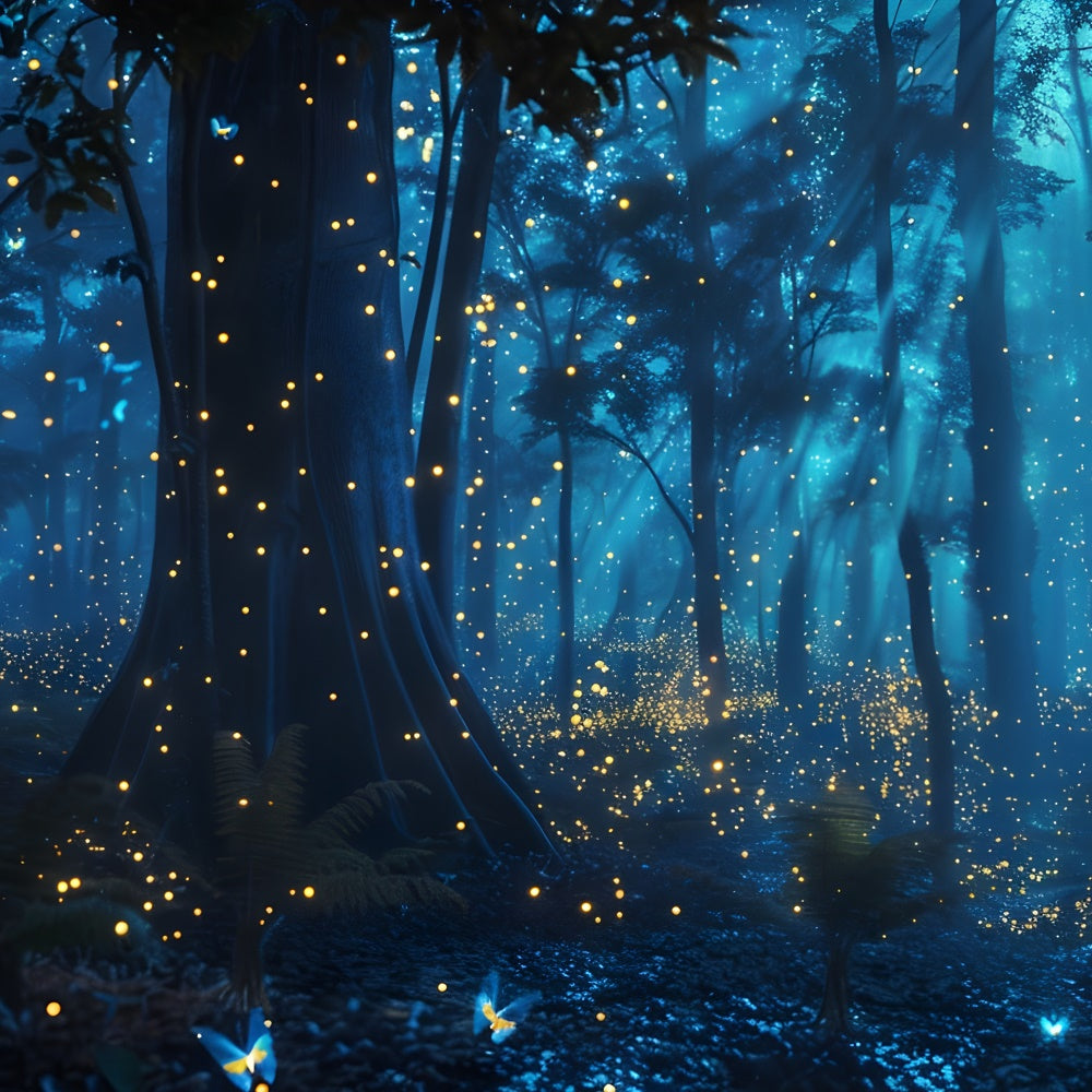Toile de Fond Forêt Rêveuse Lueur Bleue Bois Enchanté CJJ2-38