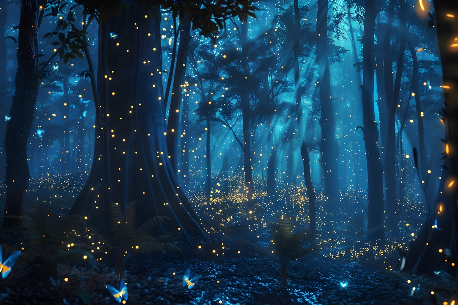 Toile de Fond Forêt Rêveuse Lueur Bleue Bois Enchanté CJJ2-38