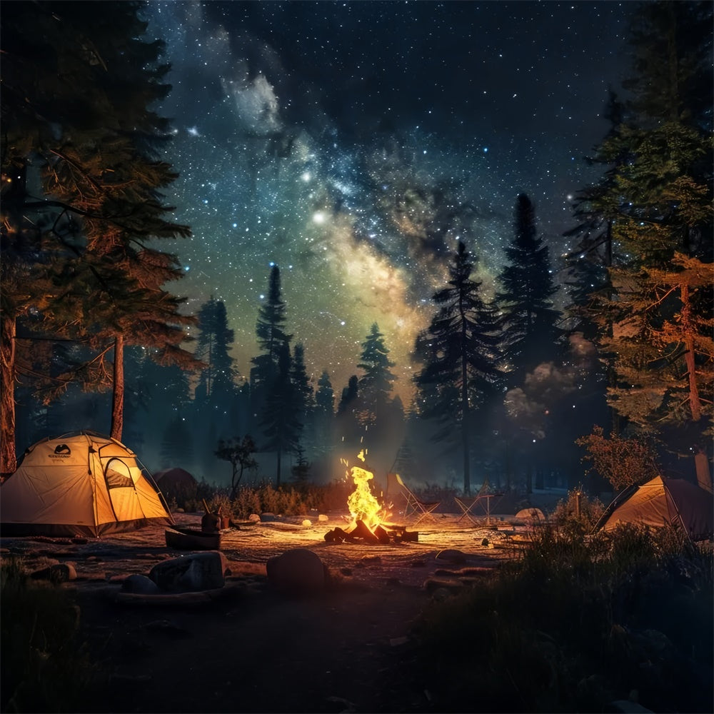 Toile de Fond Forêt Nuit Feu de Camp Étoilé CJJ2-39