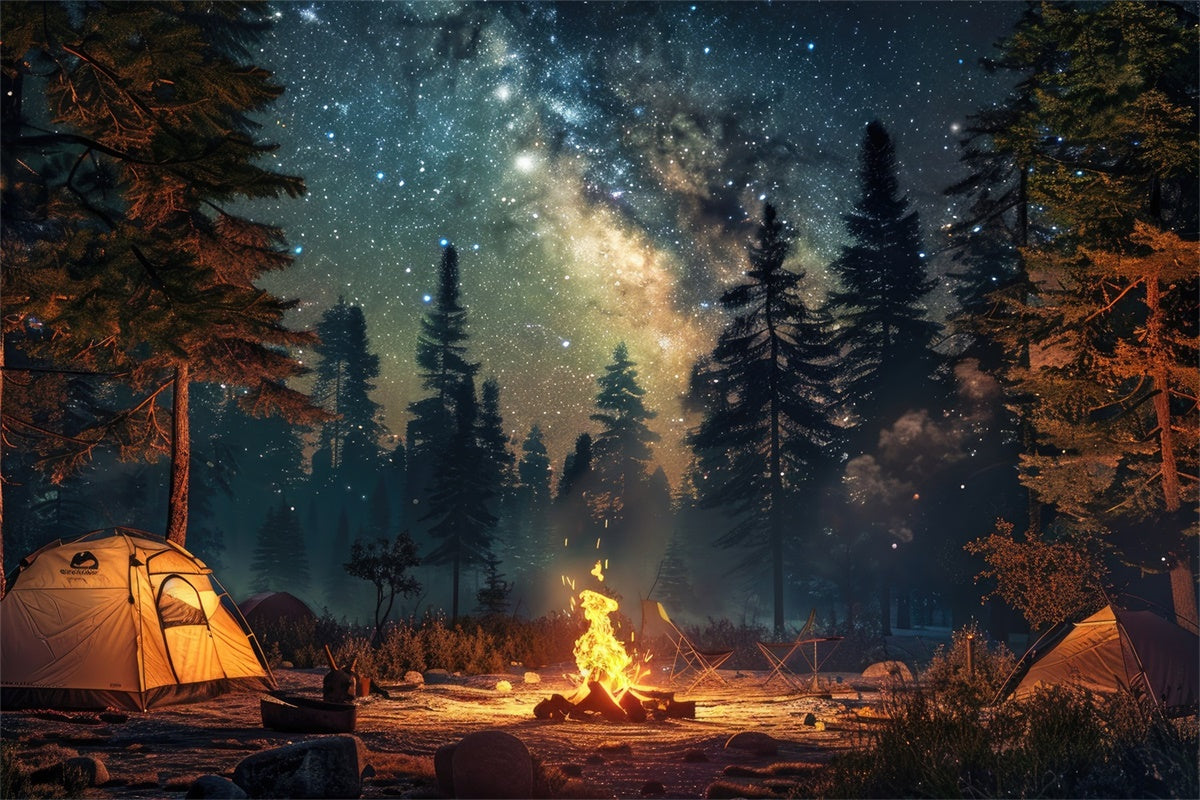 Toile de Fond Forêt Nuit Feu de Camp Étoilé CJJ2-39