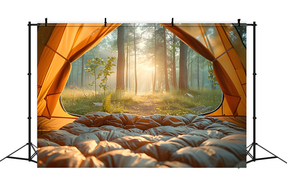Toile de Fond Photo Forêt Camping Matin Brumeux CJJ2-41