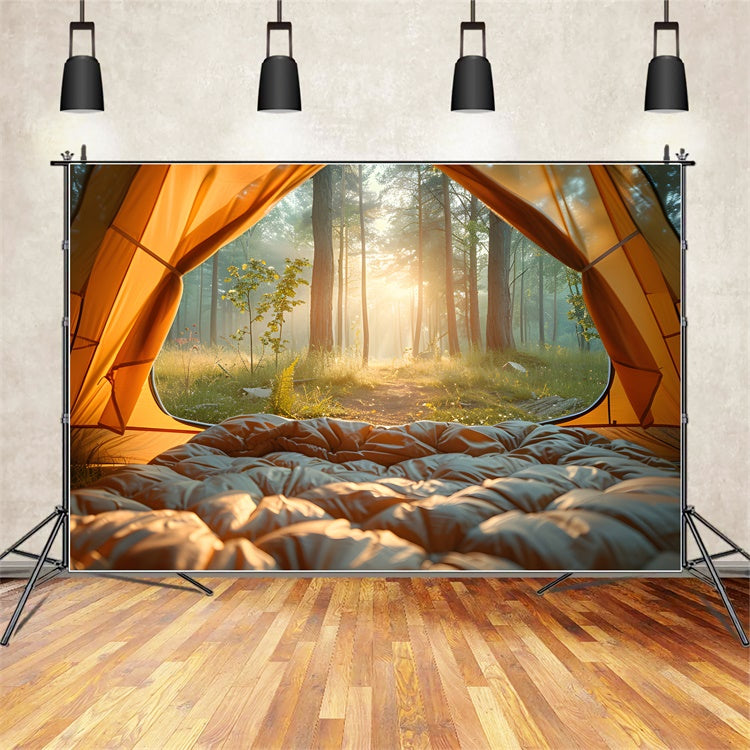 Toile de Fond Photo Forêt Camping Matin Brumeux CJJ2-41