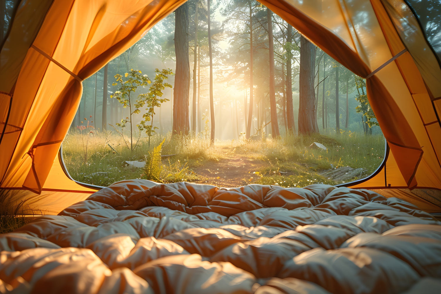 Toile de Fond Photo Forêt Camping Matin Brumeux CJJ2-41