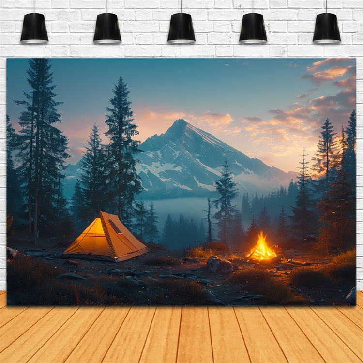 Toile de Fond Nature Sauvage Camping Forêt Sommet Neigeux CJJ2-47