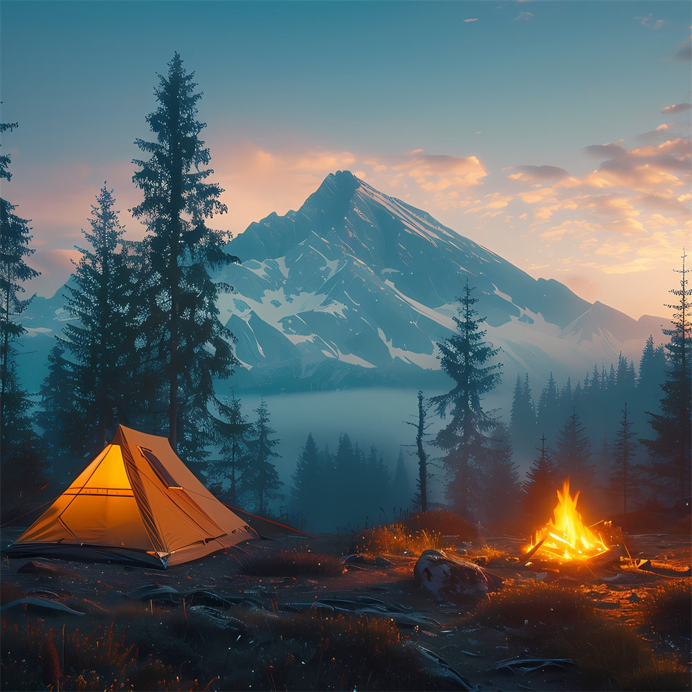 Toile de Fond Nature Sauvage Camping Forêt Sommet Neigeux CJJ2-47