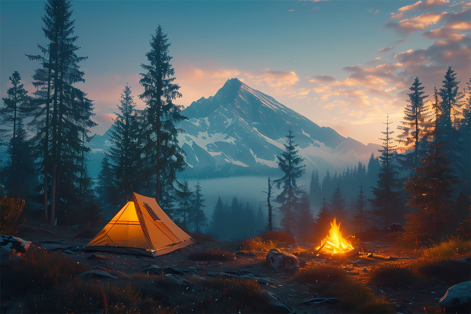 Toile de Fond Nature Sauvage Camping Forêt Sommet Neigeux CJJ2-47