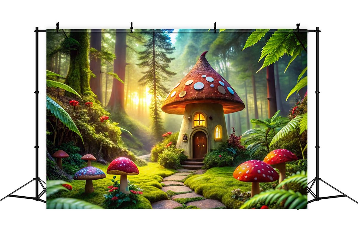 Toile de Fond Conte de Fées Forêt Maison Champignon Fantaisiste CJJ2-51