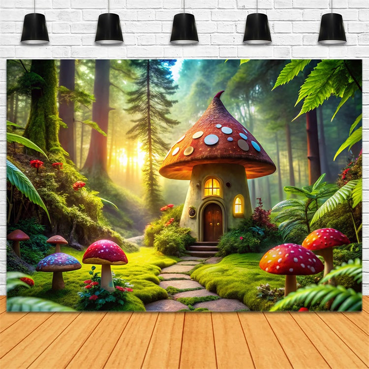 Toile de Fond Conte de Fées Forêt Maison Champignon Fantaisiste CJJ2-51