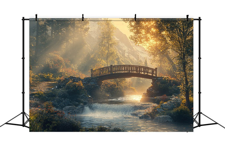 Toile de Fond Bois Photo Pont Ruisseau Rustique Forêt CJJ2-54