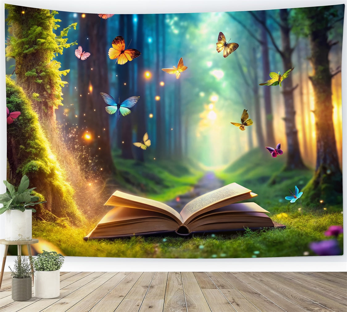 Toile de Fond Forêt Livre Papillon Lumineux CJJ2-60