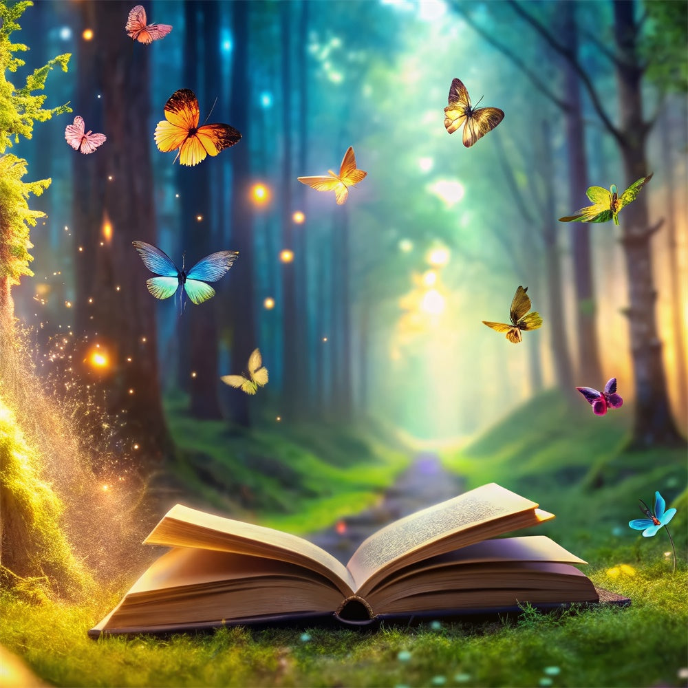 Toile de Fond Forêt Livre Papillon Lumineux CJJ2-60