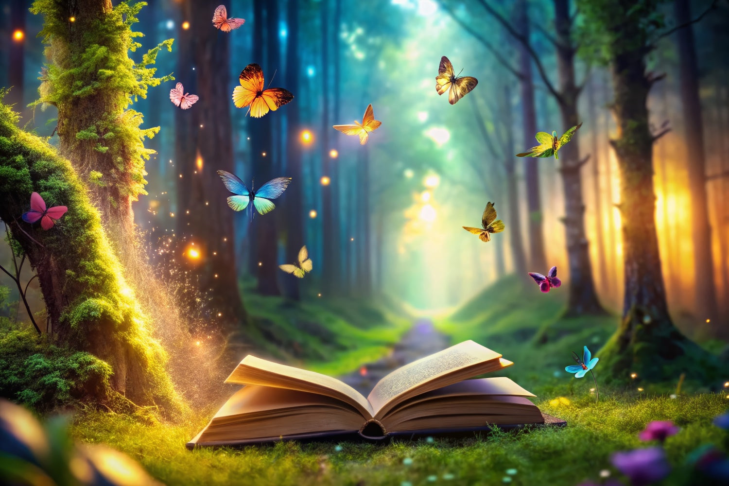 Toile de Fond Forêt Livre Papillon Lumineux CJJ2-60