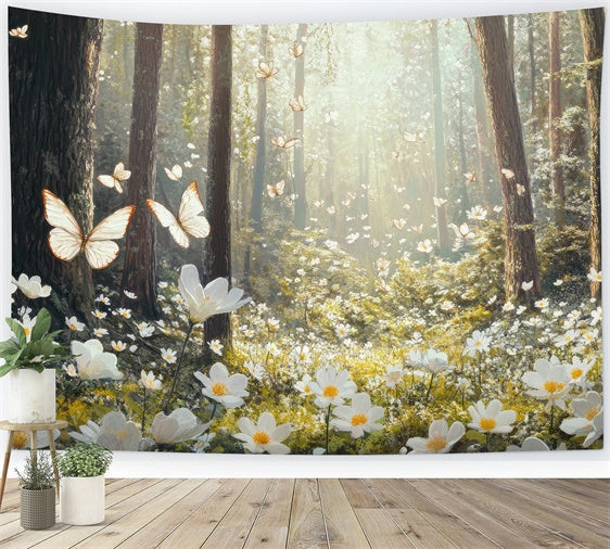 Toile de Fond Forêt Idées Bois Blanc Fleuris Paisible CJJ2-64