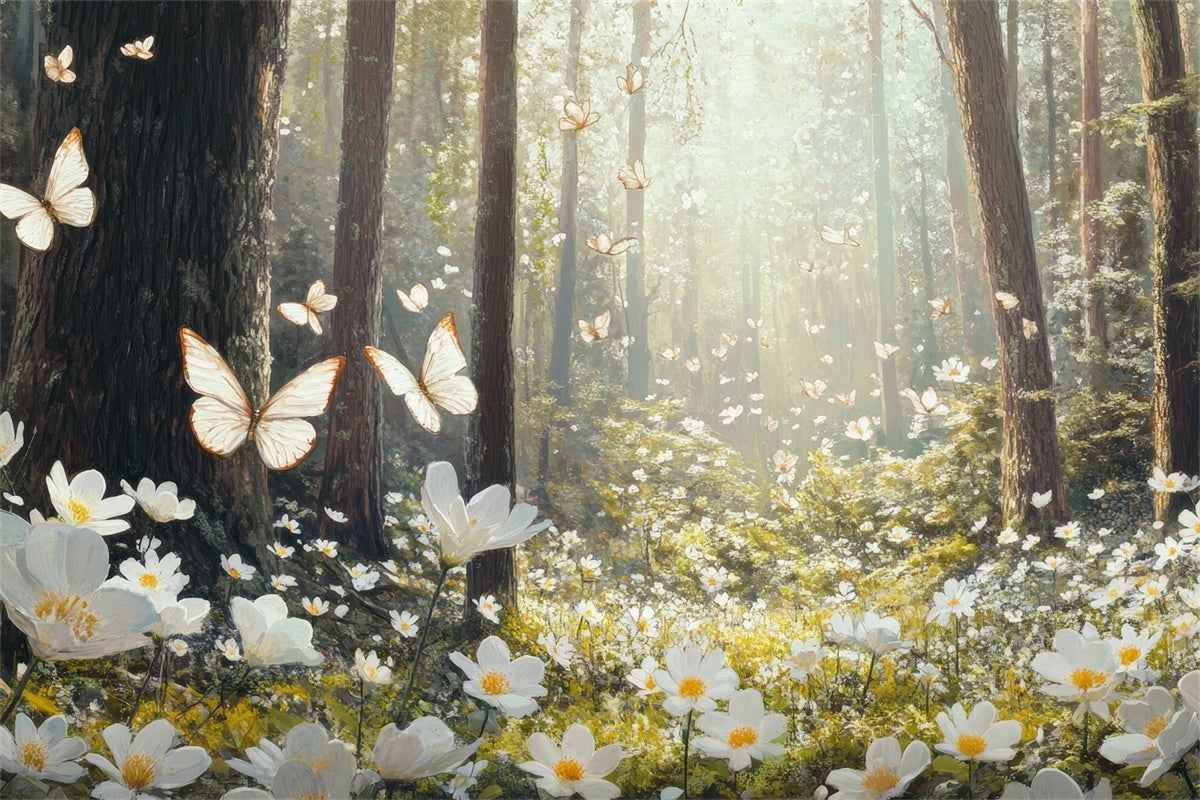 Toile de Fond Forêt Idées Bois Blanc Fleuris Paisible CJJ2-64