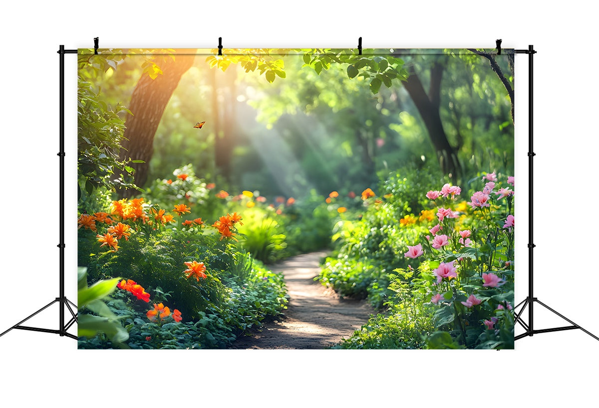 Toile de Fond Forêt Sentier Fleuri Lumière Brillante CJJ2-67