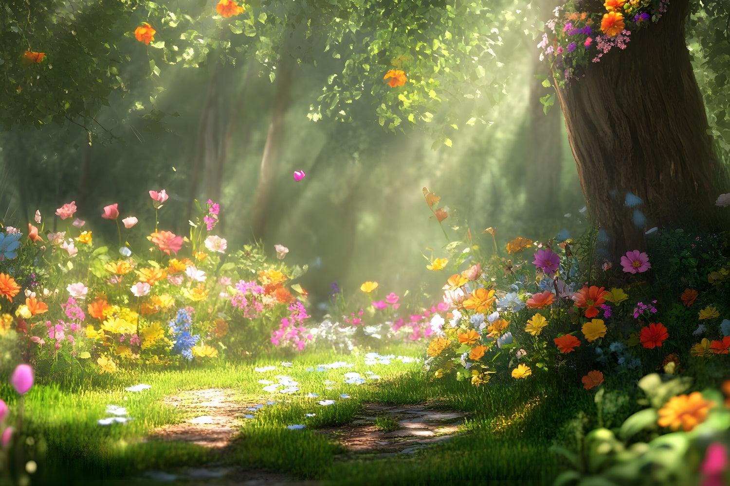 Toile de Fond Forêt Photographie Prairie Fleurie Rêveuse CJJ2-68