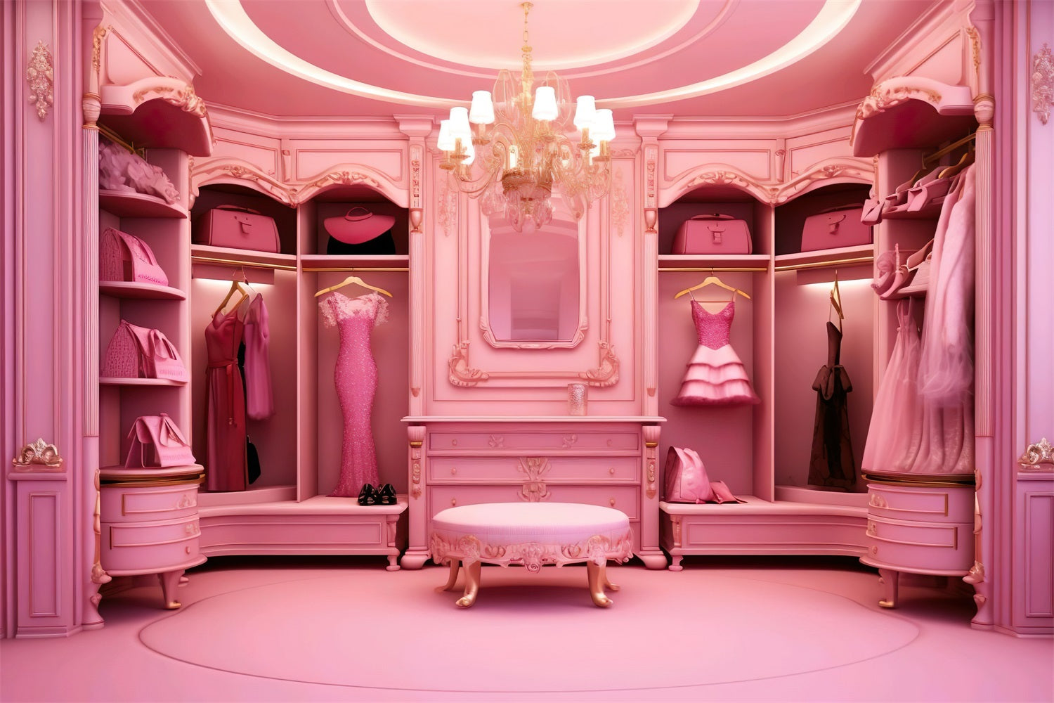 Toile de fond Poupée Mode Photo Dressing Luxe Rose CJJ2-79