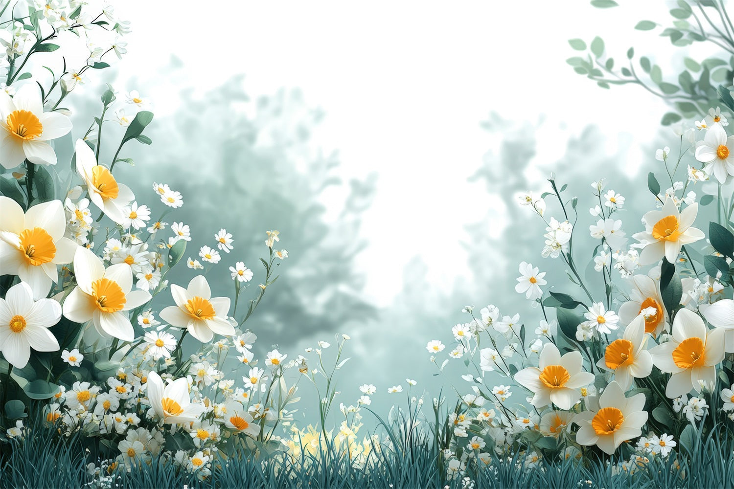 Toile de Fond Jonquille Épanouissement Blanc Serin Fleur CJJ2-8