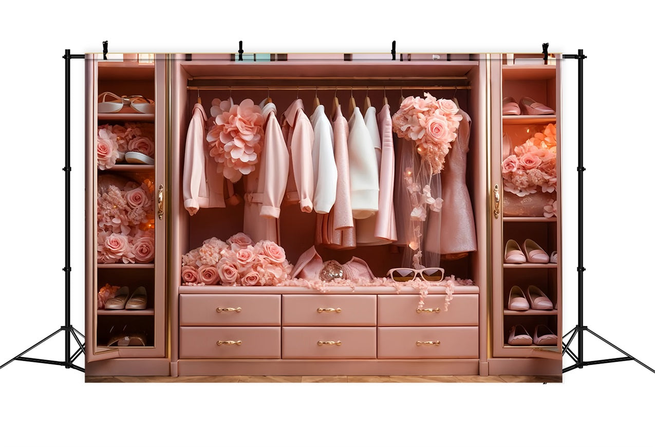 Toile de fond Poupée Mode Garde-Robe Florale Rose CJJ2-80