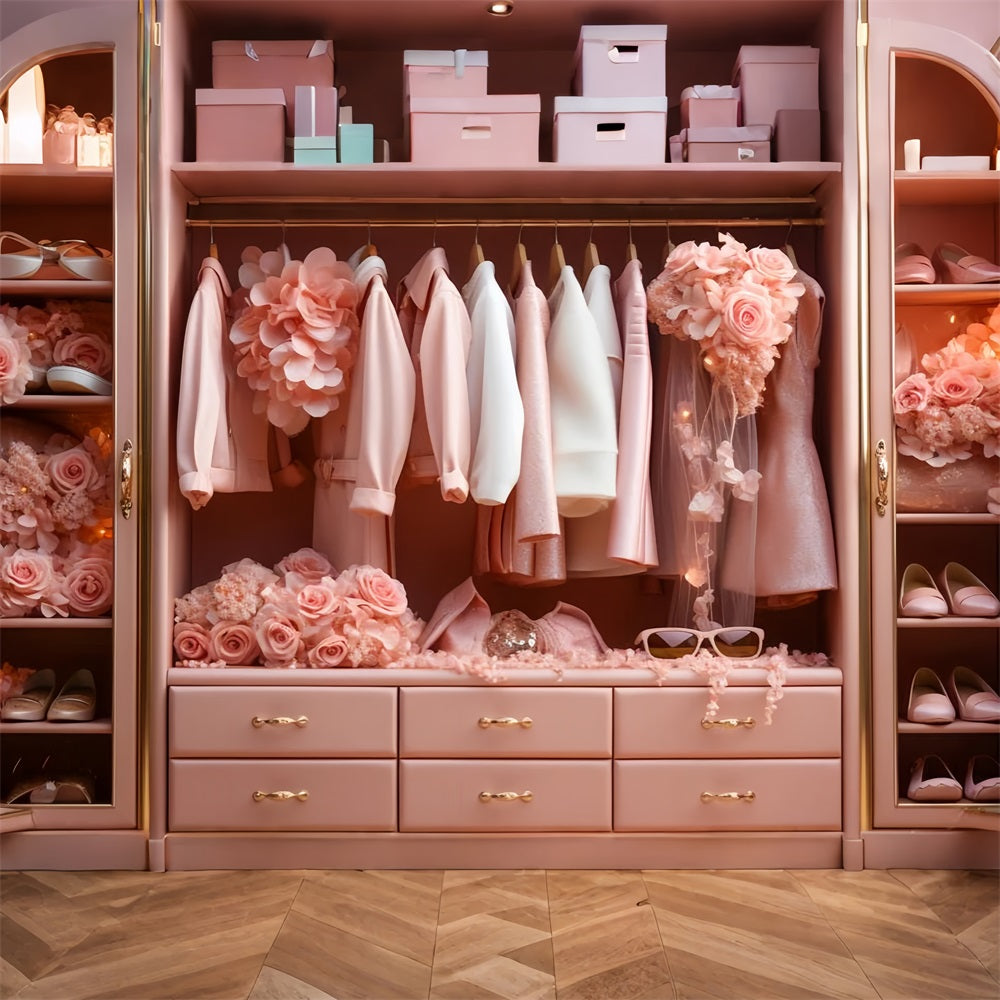 Toile de fond Poupée Mode Garde-Robe Florale Rose CJJ2-80