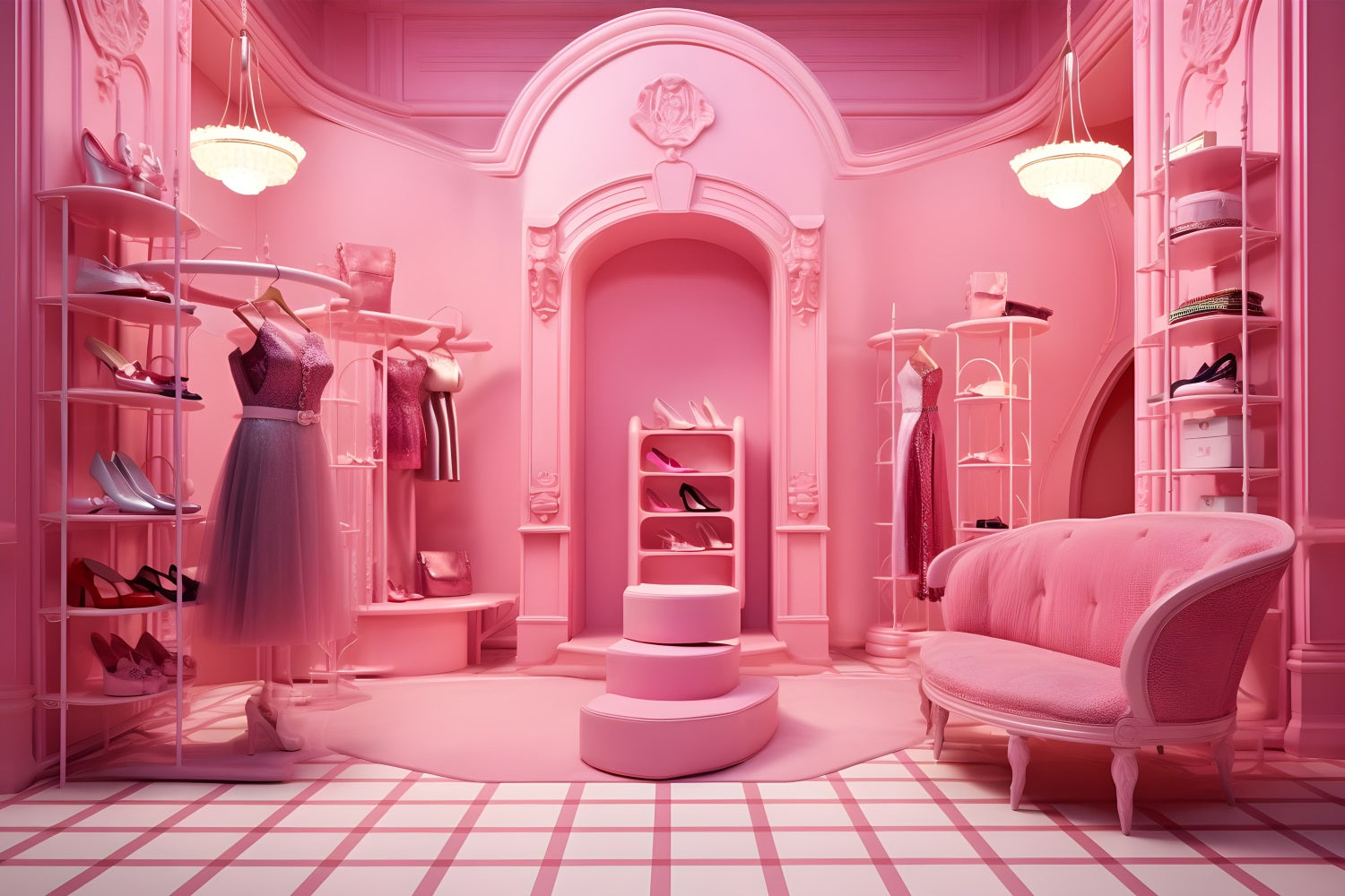 Toile de fond Poupée Mode Boutique Mode Européenne Rose CJJ2-82