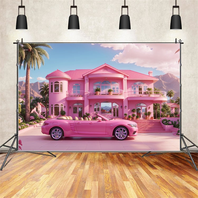 Toile de fond Fille Rose Maison Rose Voiture Rose CJJ2-83