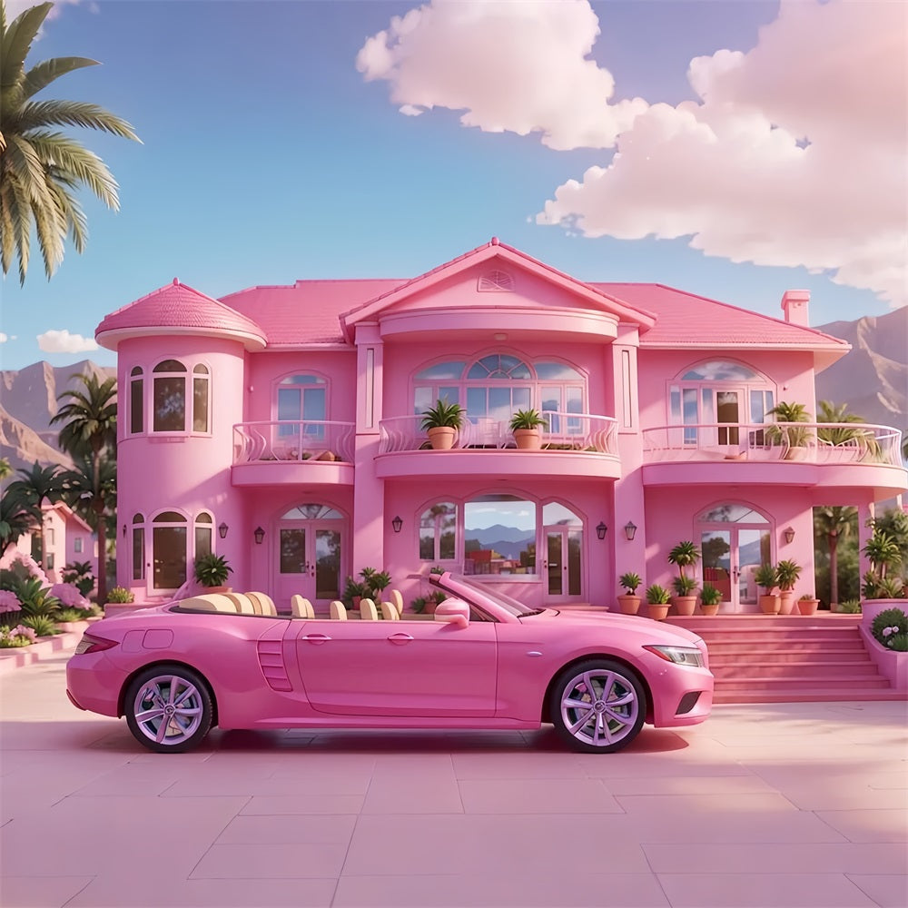 Toile de fond Fille Rose Maison Rose Voiture Rose CJJ2-83