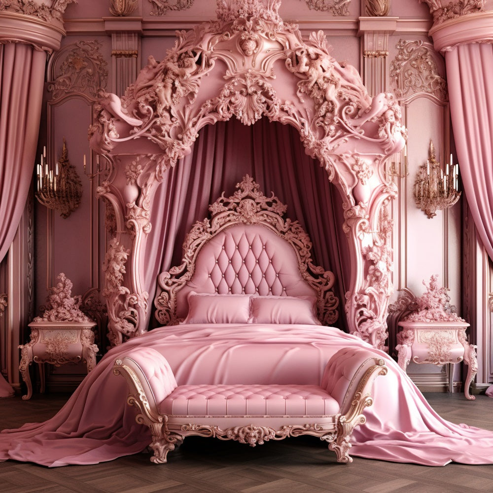 Toile de fond Maison de Rêve Fille Rose Lit Baroque Rose CJJ2-85