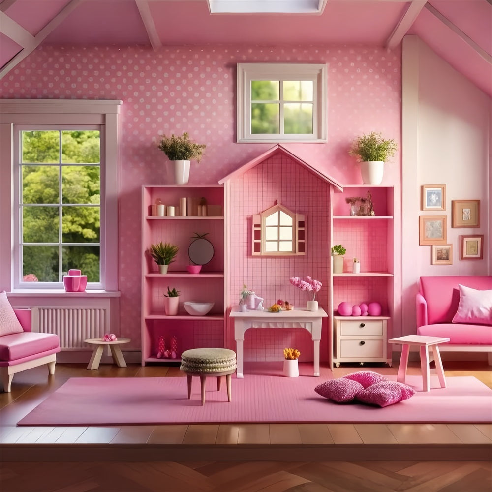 Toile de fond Poupée Mode Chambre Maison de Poupée Rose CJJ2-91
