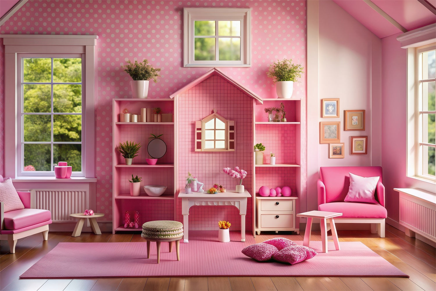 Toile de fond Poupée Mode Chambre Maison de Poupée Rose CJJ2-91