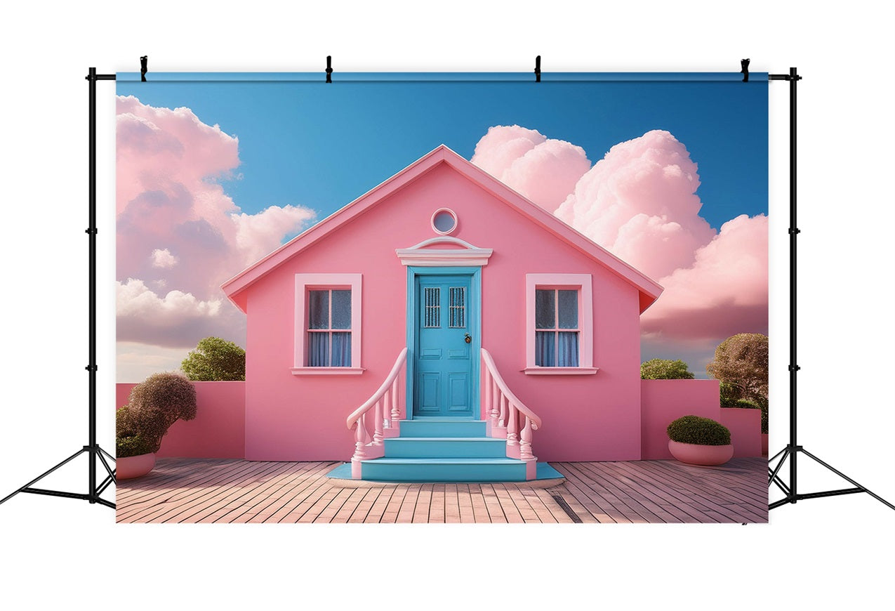 Toile de fond Poupée Mode Maison de Rêve Porte Bleue Conte de Fées CJJ2-97