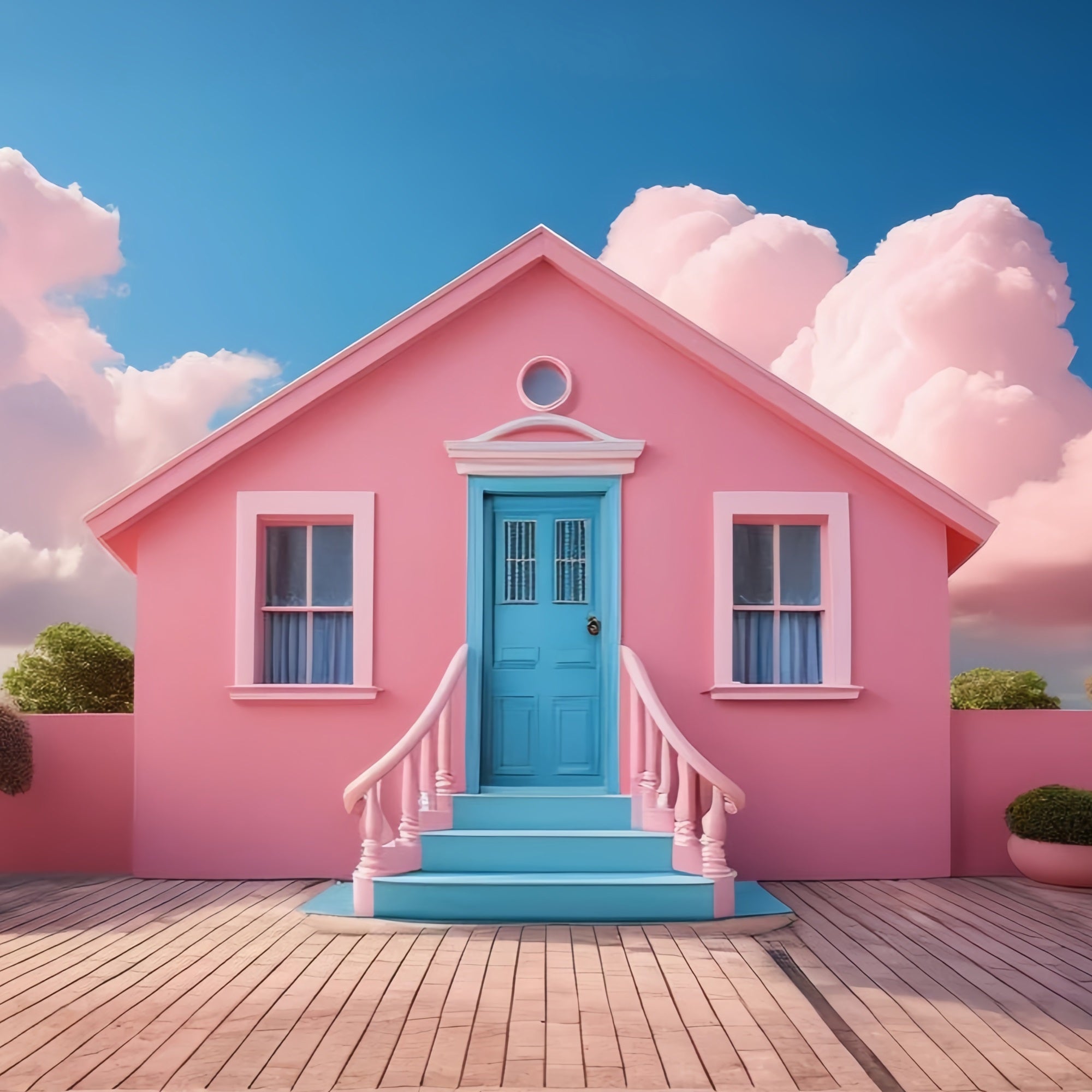 Toile de fond Poupée Mode Maison de Rêve Porte Bleue Conte de Fées CJJ2-97