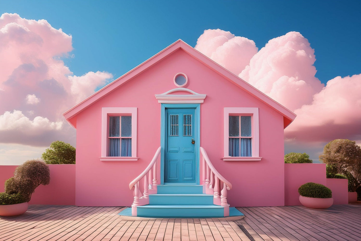 Toile de fond Poupée Mode Maison de Rêve Porte Bleue Conte de Fées CJJ2-97