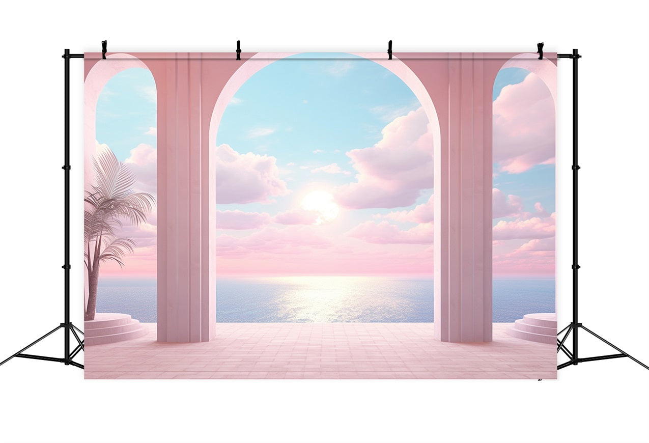 Toile de fond Poupée Mode Horizon Coucher de Soleil Arche Rose CJJ2-99