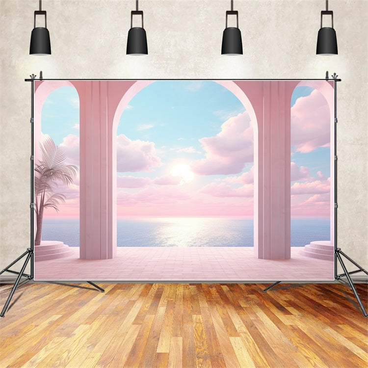 Toile de fond Poupée Mode Horizon Coucher de Soleil Arche Rose CJJ2-99