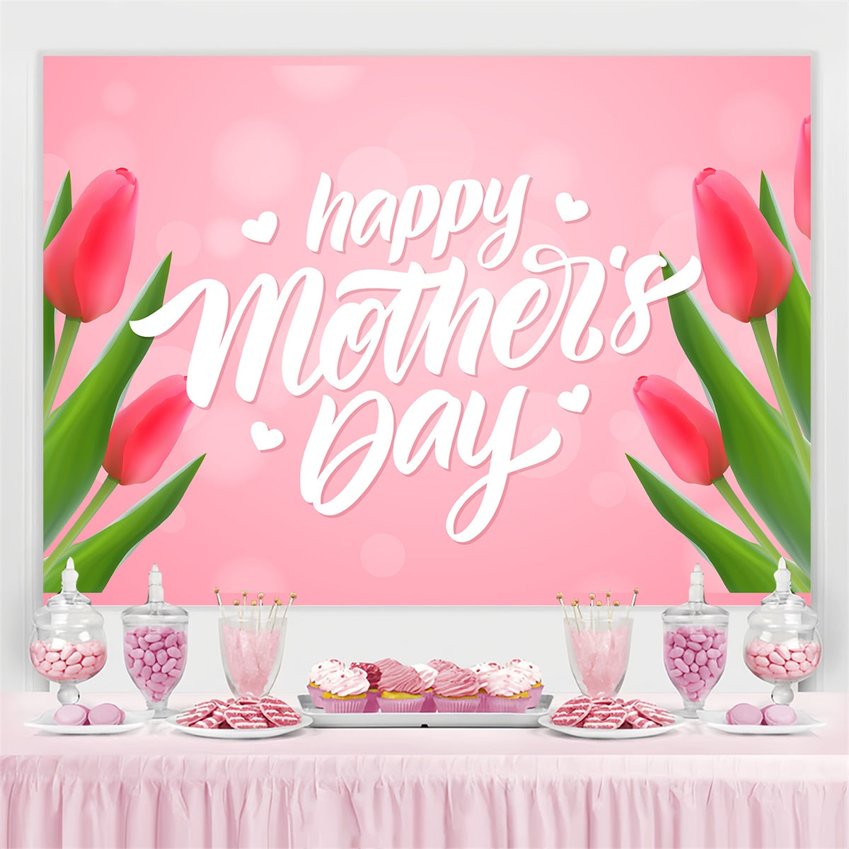 Toile de fond Fête des Mères Personnalisable Élégante Tulipe Rouge CJJ3-100