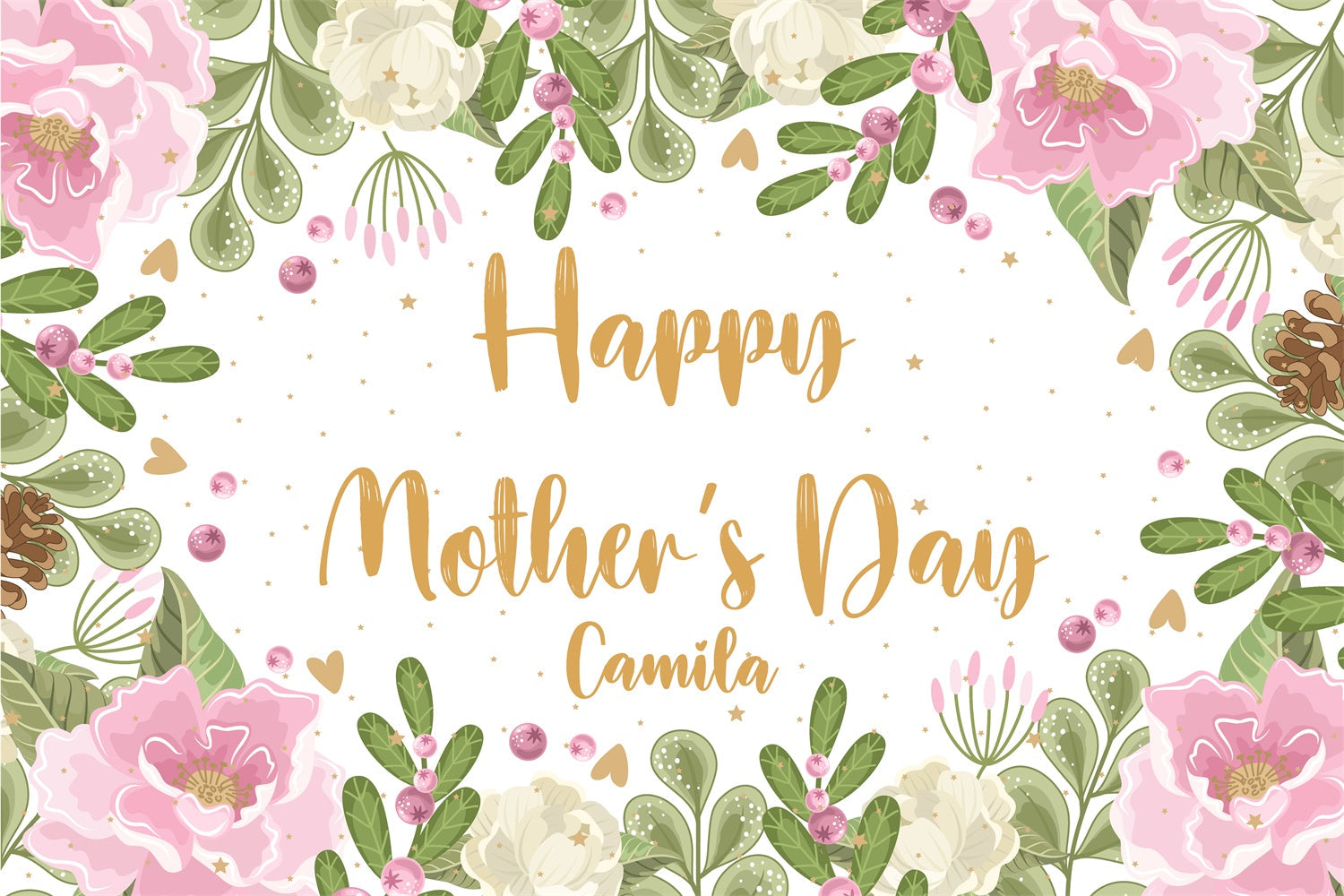 Toile de fond Fête des Mères Personnalisable Gracieuses Fleurs Verdure CJJ3-102