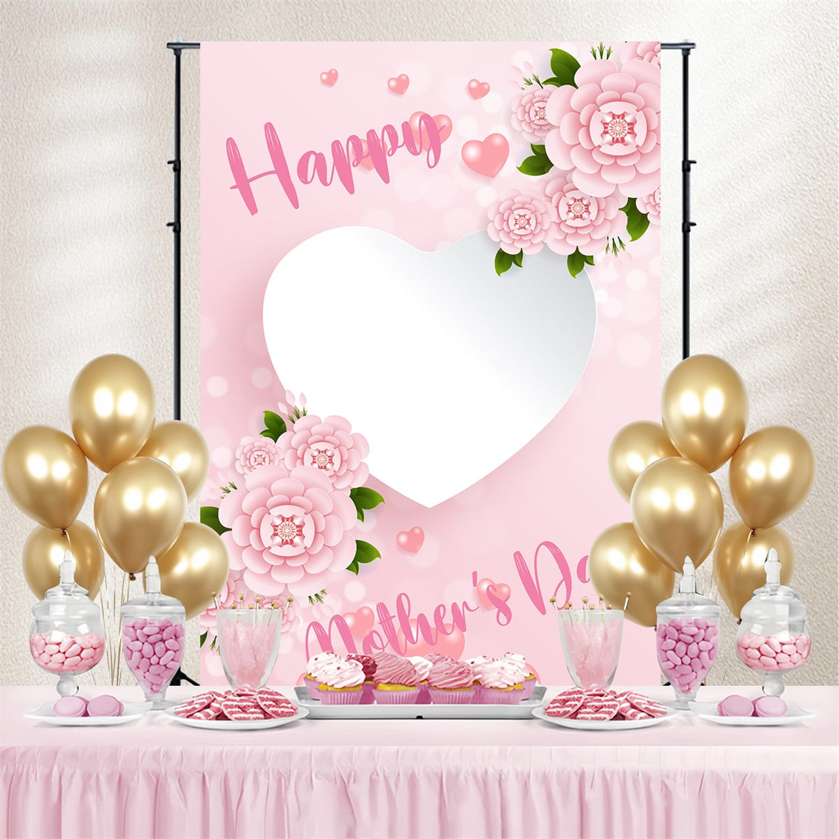 Toile de fond Fête des Mères Personnalisable Délicate Rose Poudré Amour CJJ3-105