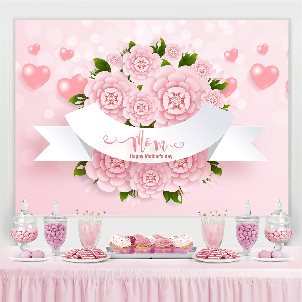 Toile de fond Fête des Mères Personnalisable Élégantes Roses Fleuries CJJ3-106