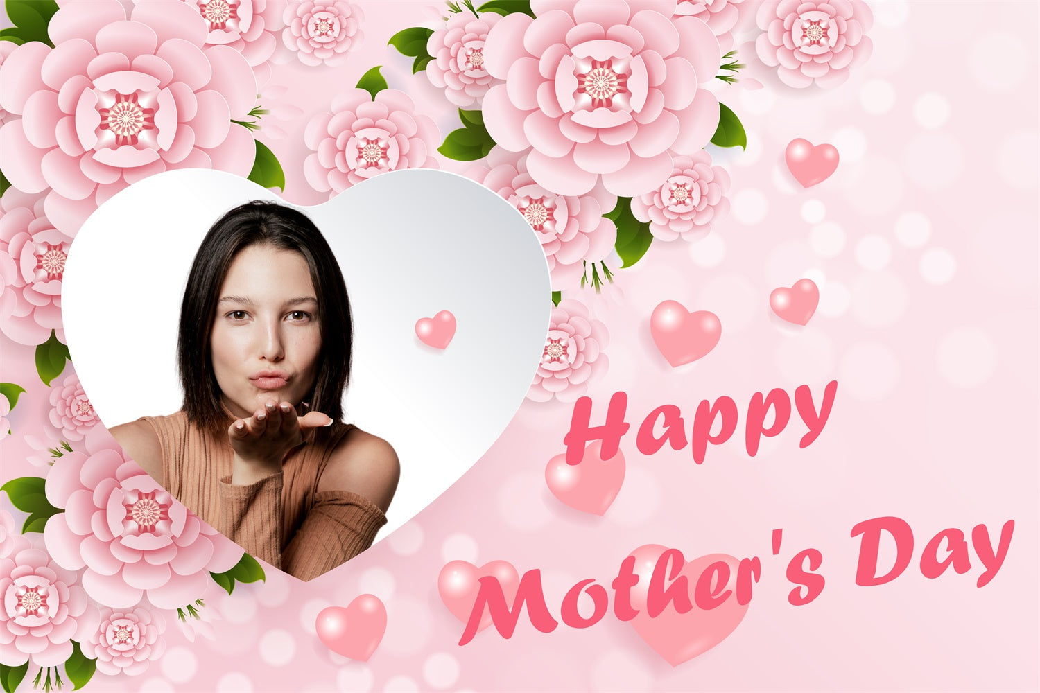 Toile de fond Fête des Mères Personnalisable Romantique Cœur Floral CJJ3-107