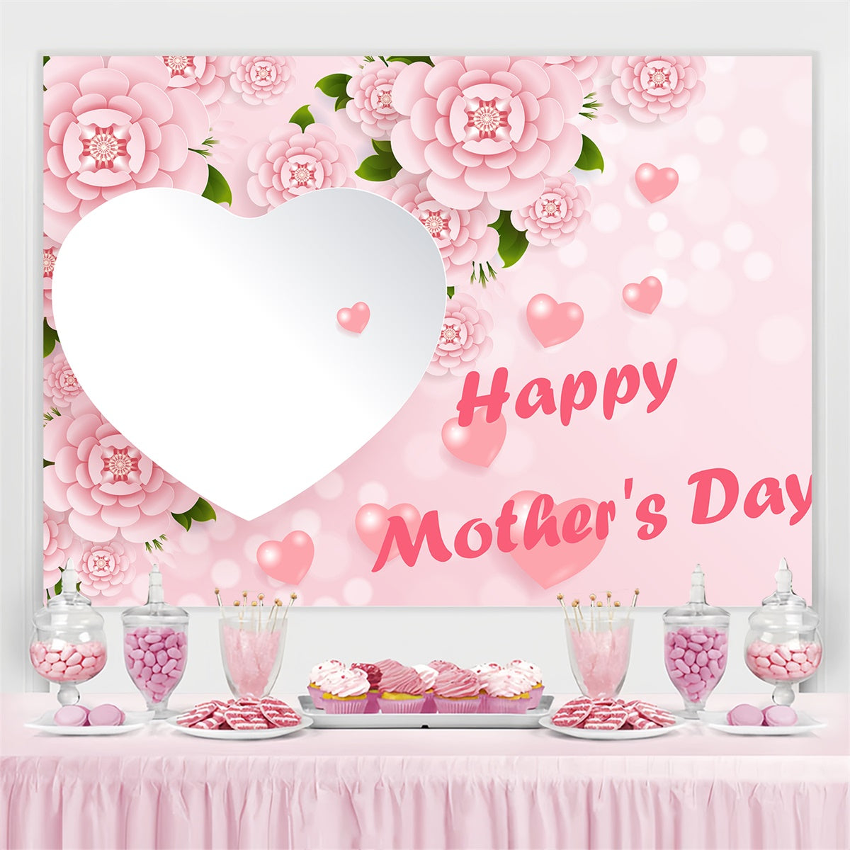 Toile de fond Fête des Mères Personnalisable Romantique Cœur Floral CJJ3-107