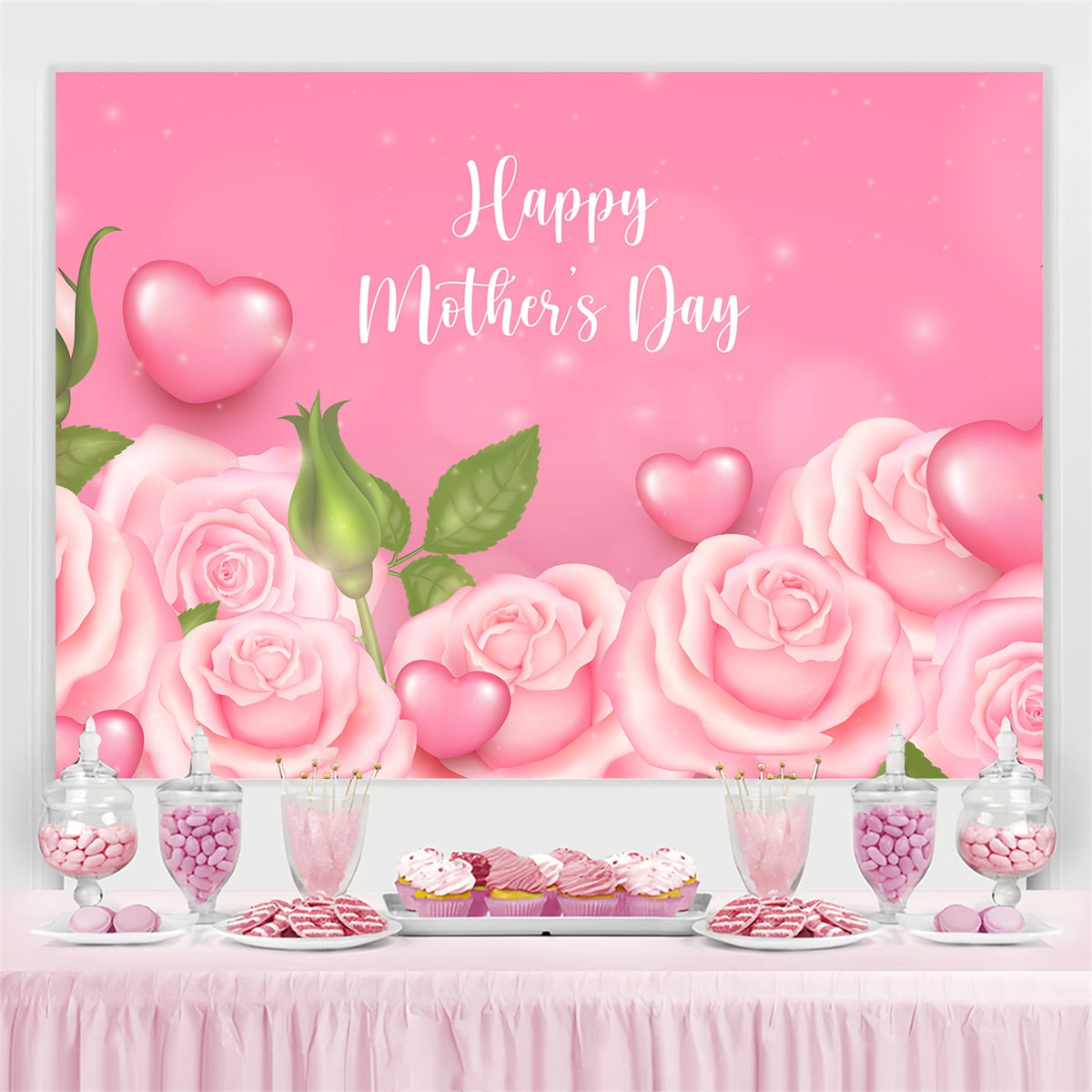Toile de fond Fête des Mères Personnalisable Cœur Chaleureux Rose Rose CJJ3-113
