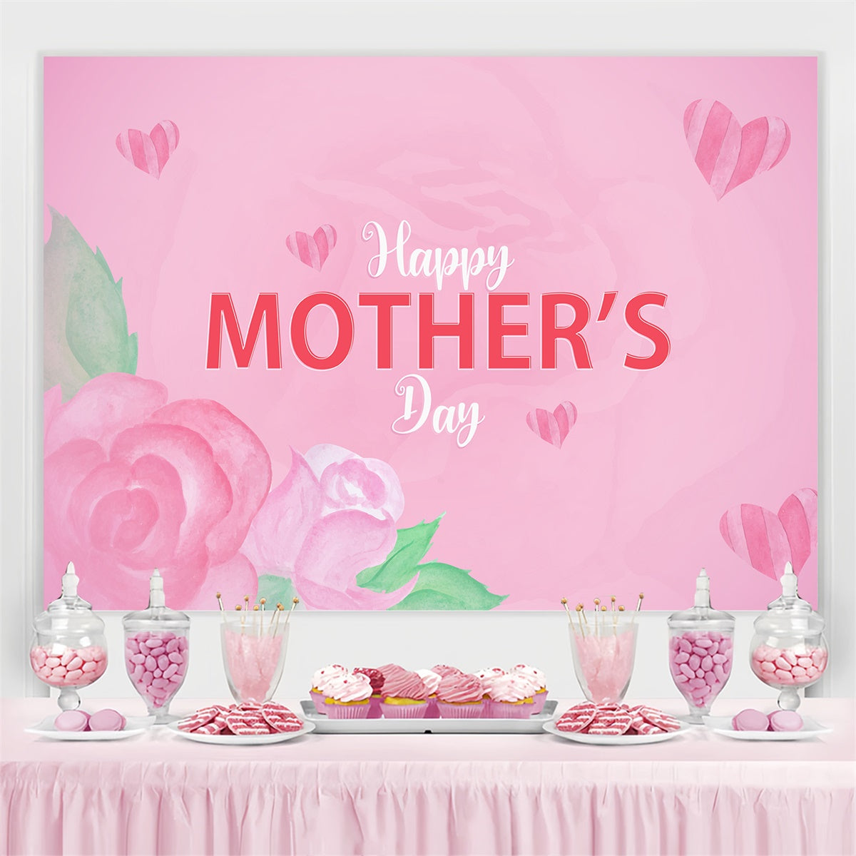 Toile de fond Fête des Mères Personnalisable Élégante Rose Rose CJJ3-119