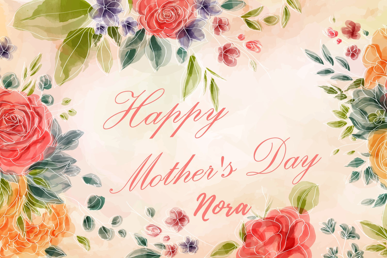 Toile de fond Fête des Mères Personnalisable Rustique Aquarelle Rose CJJ3-120