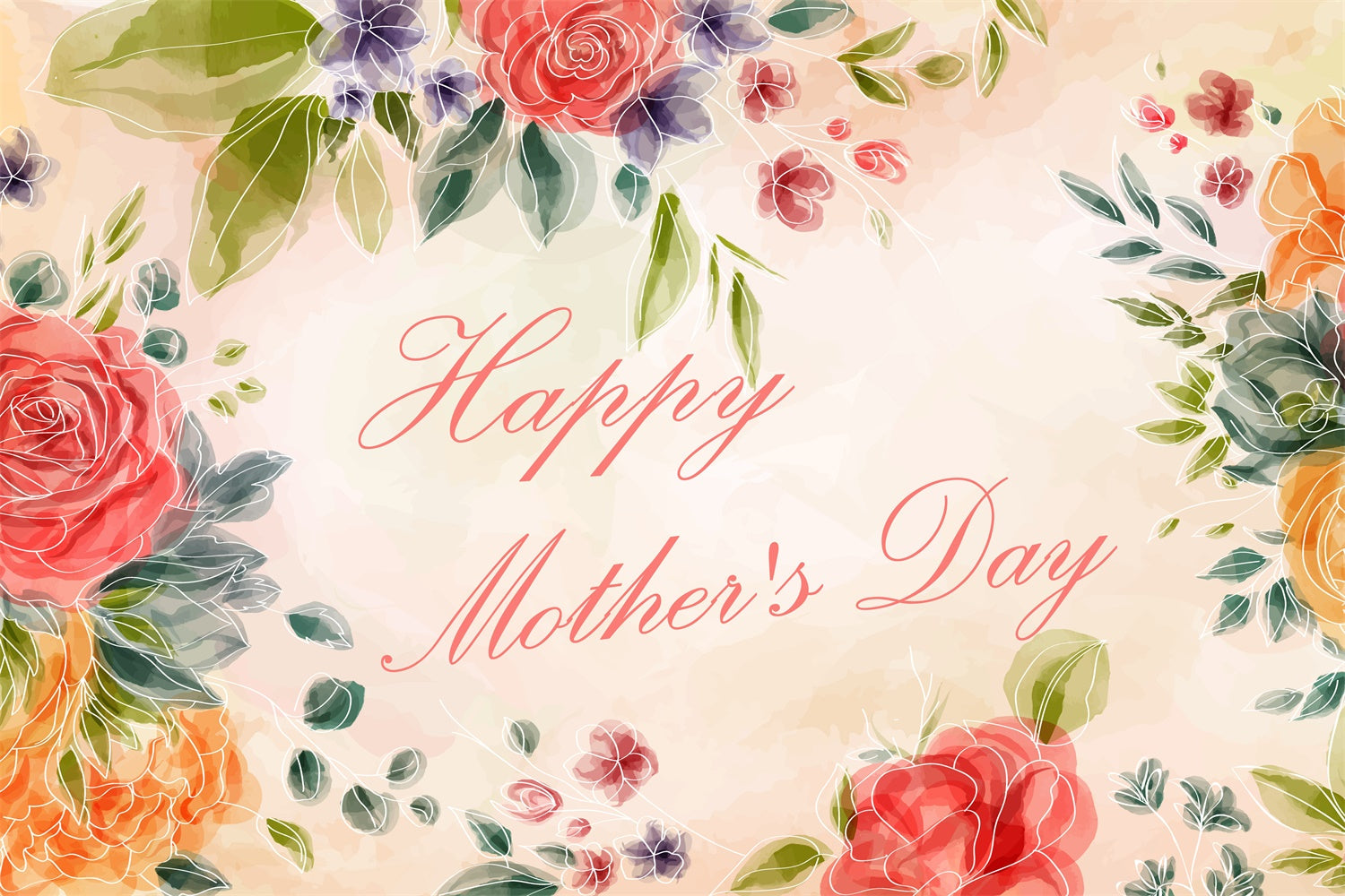 Toile de fond Fête des Mères Personnalisable Rustique Aquarelle Rose CJJ3-120