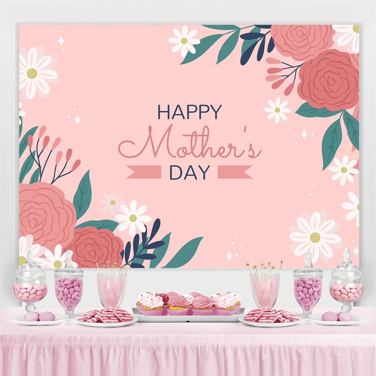 Toile de fond Fête des Mères Personnalisable Gracieuse Fleur Rose CJJ3-135