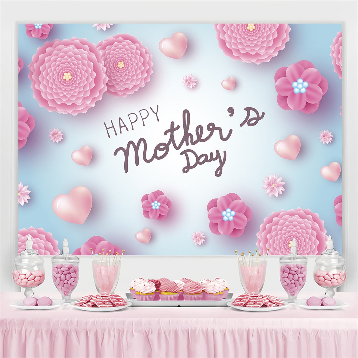 Toile de fond Fête des Mères Personnalisable Délicat Cœur Élégant CJJ3-140