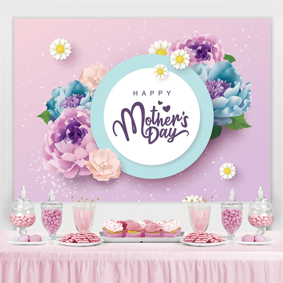 Toile de fond Fête des Mères Personnalisable Élégance Florale Pastel CJJ3-149