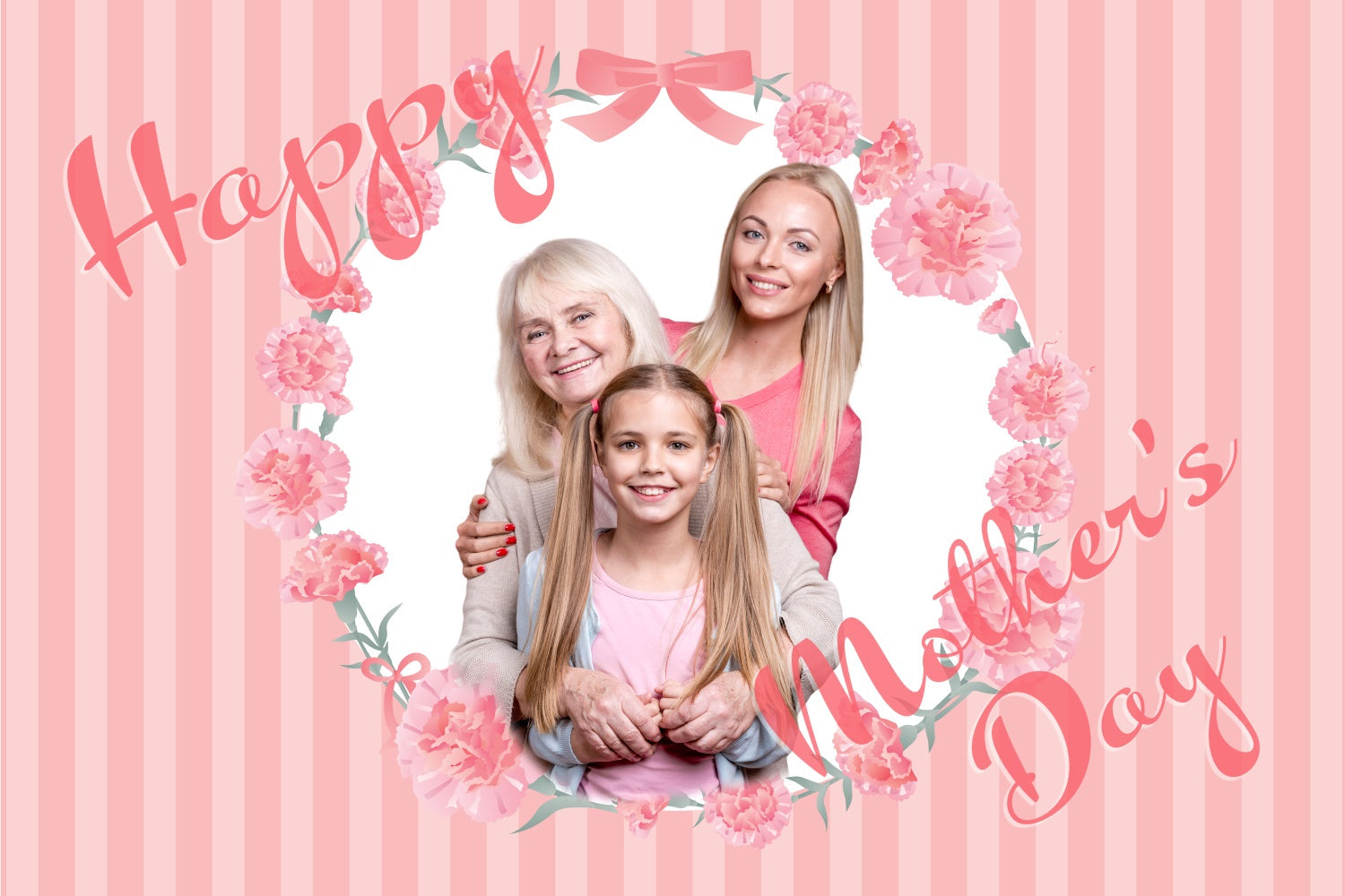 Toile de fond Fête des Mères Personnalisable Couronne d'Œillets Roses CJJ3-153